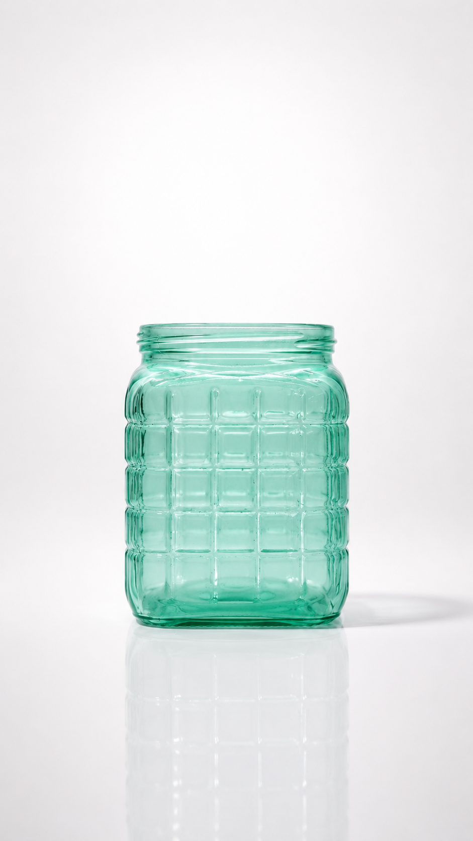 Green Square Grid-Pattern Glass Storage Jar